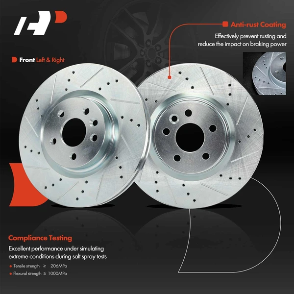 2 Pcs Front Drilled Brake Rotors for Land Rover Discovery Sport 15-19 Jaguar