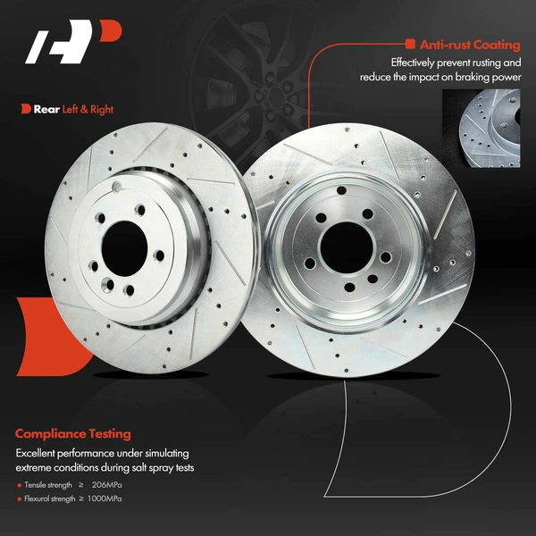 2 Pcs Rear Drilled Brake Rotors for Land Rover Range Rover Sport 10-13 V8 5.0L
