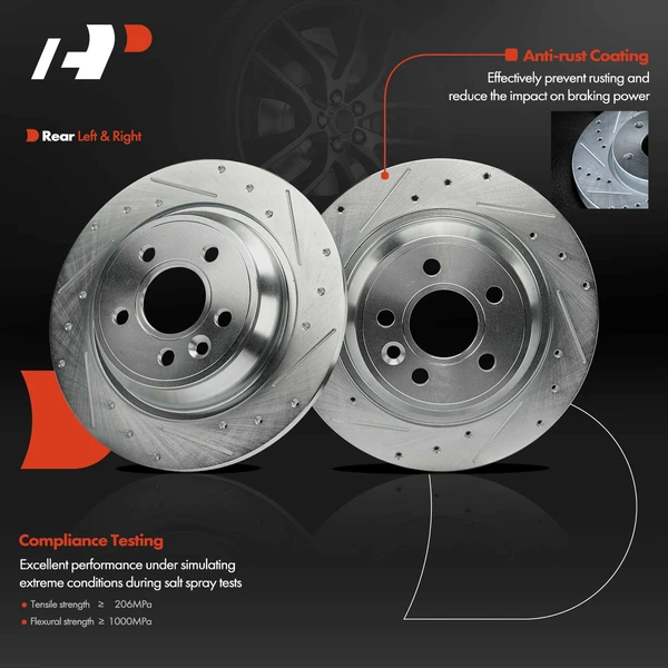 2 Pcs Rear Drilled Brake Rotors for Land Rover Range Rover Evoque 2012-2015 2.0L