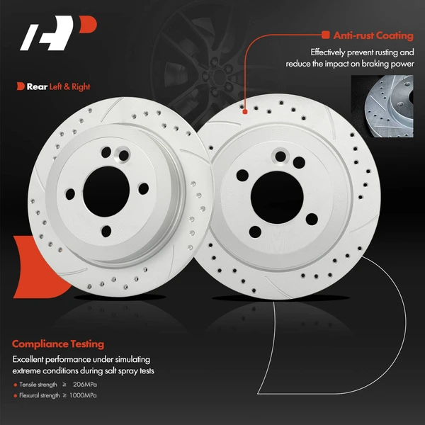 2 Pcs Rear Drilled Brake Rotors for Mini Cooper 2002-2006