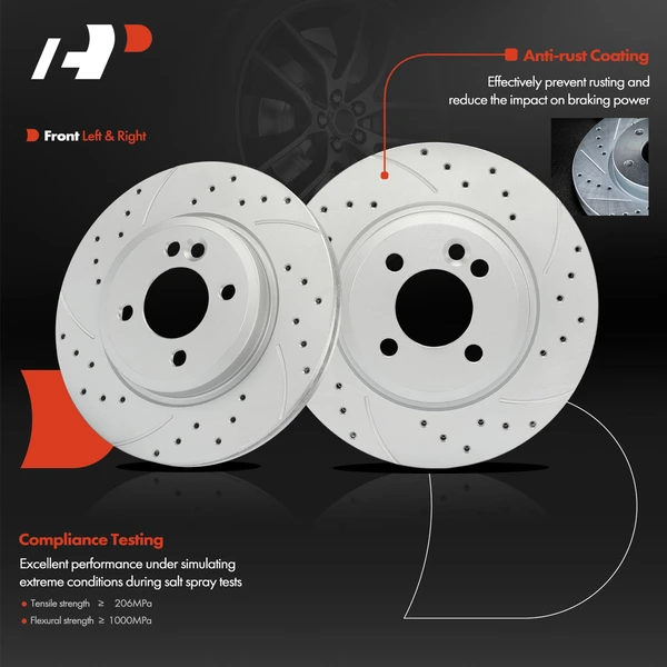 2 Pcs Front Drilled Brake Rotors for Mini Cooper 2002-2006