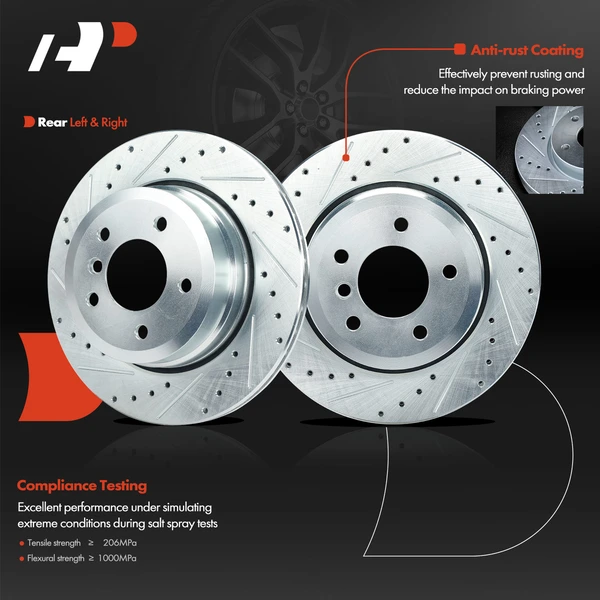2 Pcs Rear Drilled Brake Rotors for BMW 525xi 528i xDrive 528xi 530xi 535i xDrive