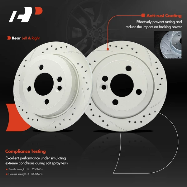 2 Pcs Rear Drilled Brake Rotors for Mini Cooper 2007-2015 1.5L 1.6L 2.0L