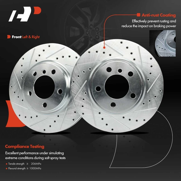 2 Pcs Front Drilled Brake Rotors for Mini Cooper Countryman 2011-2016