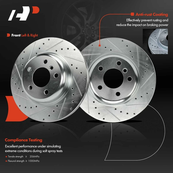 2 Pcs Front Drilled Brake Rotors for BMW 528i 2011-2016 528i xDrive 2012-2016