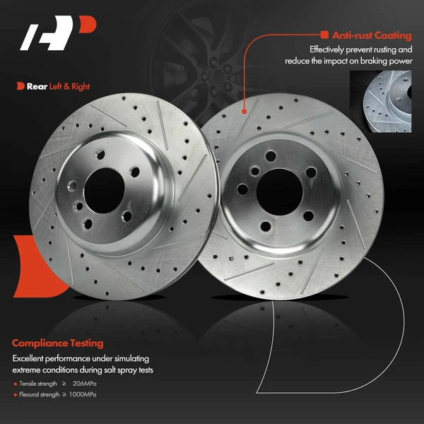 2 Pcs Rear Drilled Brake Rotors for BMW F01 F10 F12 G30 G32 535i 640i 740i