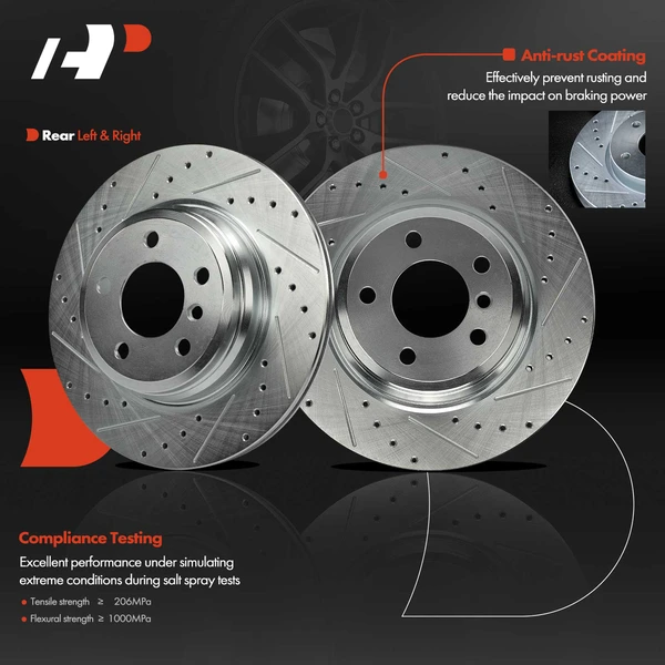 2Pcs 330mm Rear Drilled Brake Rotors for BMW 330i 2017-2019 335i 430i 435i 440i