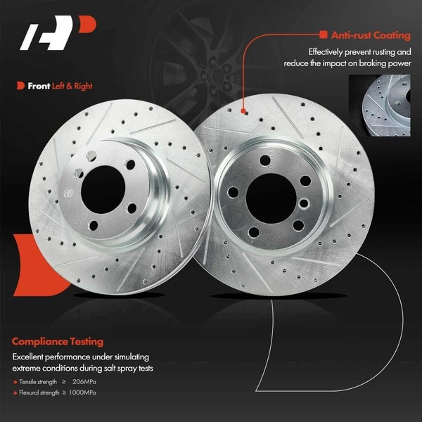 2 Pcs Front Drilled Brake Rotors for BMW 228i 328d 328i 428i xDrive 330e F30