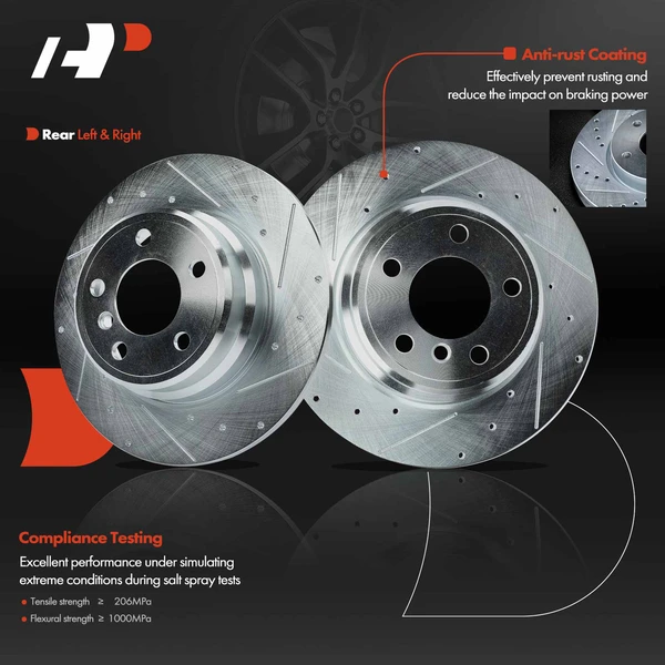 Rear Drilled Brake Rotors for BMW X5 2000-2006 L6 3.0L V8 4.4L