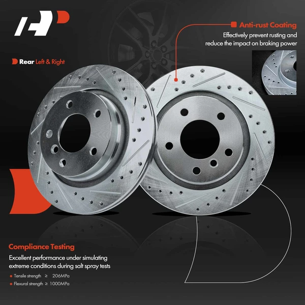 Rear Drilled Brake Rotors for BMW E46 323Ci 2000 323i 325Ci 328i 328Ci