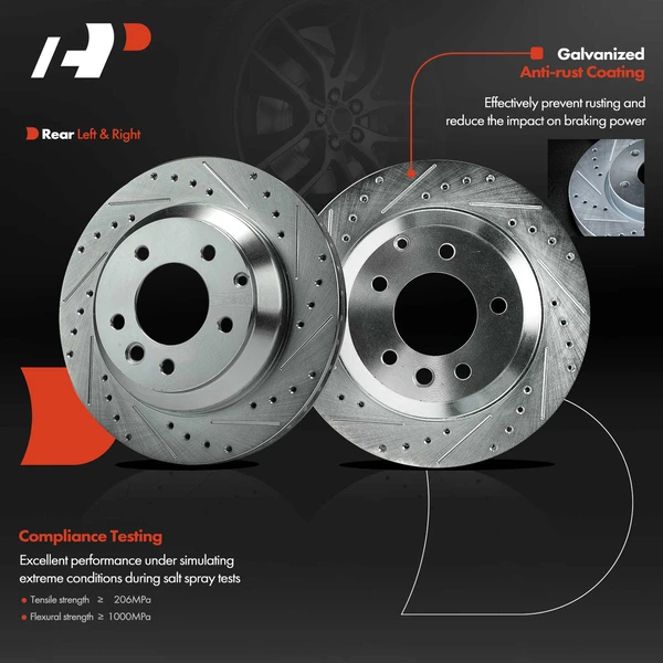 2 Pcs Rear Drilled Brake Rotors for Audi Q7 07-15 Porsche Cayenne Volkswagen