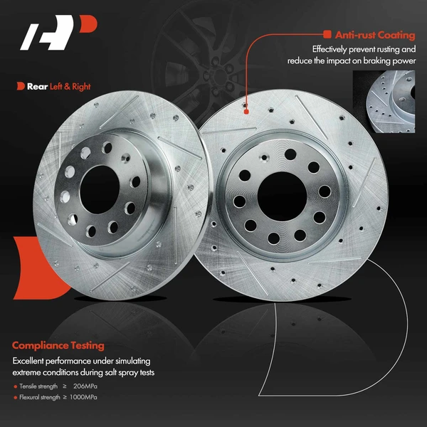 Rear Drilled Brake Rotors for Audi A3 A3 Quattro Volkswagen Jetta Passat Eos