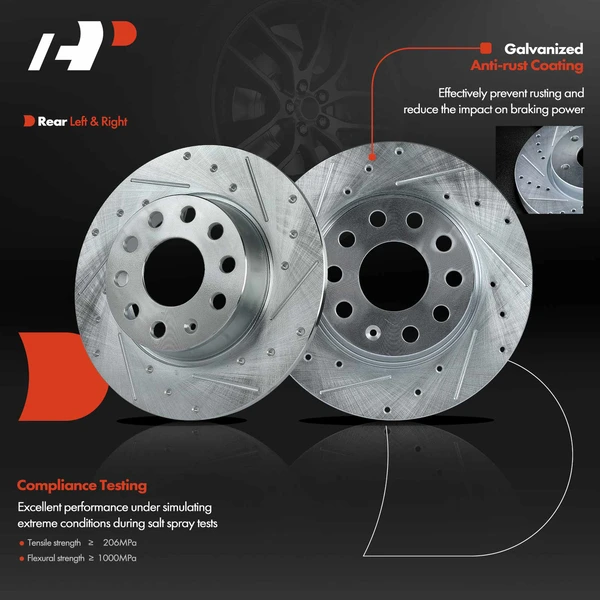 Rear Drilled Brake Rotors for VW Passat Beetle Jetta GTI Golf Audi A3 A3 Quattro