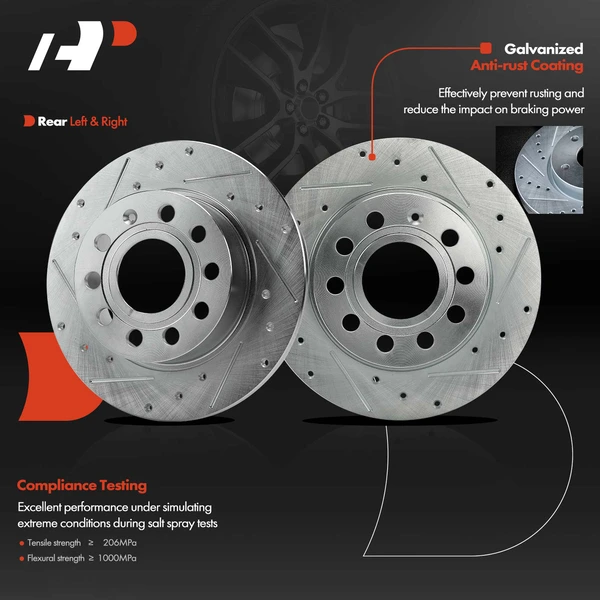 2 Pcs Rear Drilled Brake Rotors for Volkswagon Beetle Eos Audi A3 A3 Quattro