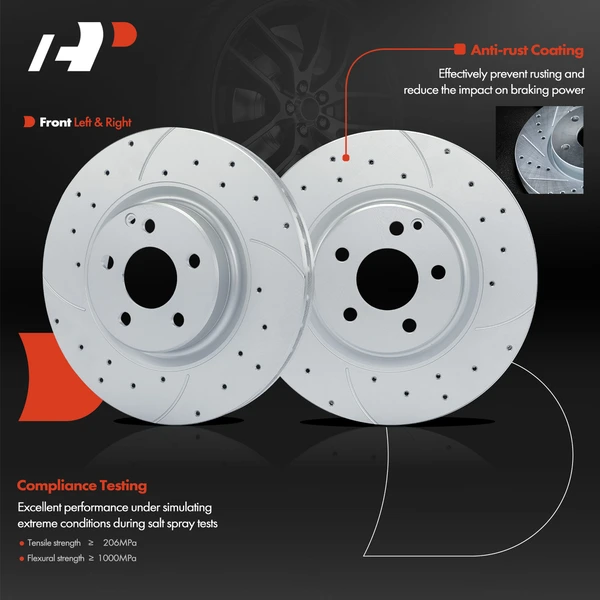 2 Pcs Front Drilled Brake Rotors for Mercedes-Benz GLK250 GLK350 CLS550 E550