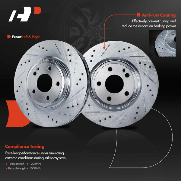 2 Pcs Front Drilled Brake Rotors for INFINITI QX30 17-19 Mercedes-Benz CLA250