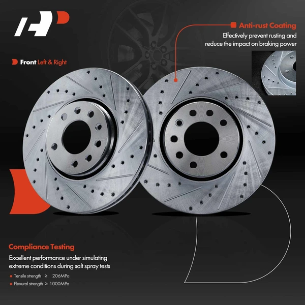 2 Pcs Front Drilled Brake Rotors for Saab 9-3 2003-2011 9-3X 2010-2011