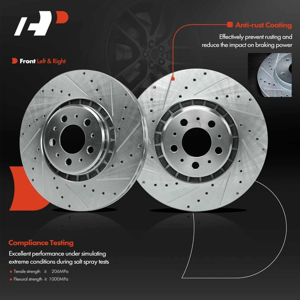 2 Pcs Front Drilled Brake Rotors for Volvo XC90 2003-2014