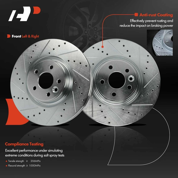 2 Pcs Front Drilled Brake Rotors for Volvo S60 12-18 S80 07-16 V60 V70 XC70