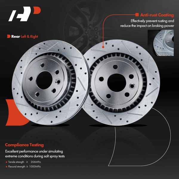 2 Pcs Rear Drilled Brake Rotors for Volvo XC60 10-17 2.0L 2.5L 3.0L 3.2L