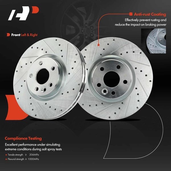 2 Pcs Front Drilled Brake Rotors for Volvo XC60 16-17 2.0L 2.5L 3.0L 5-Lug