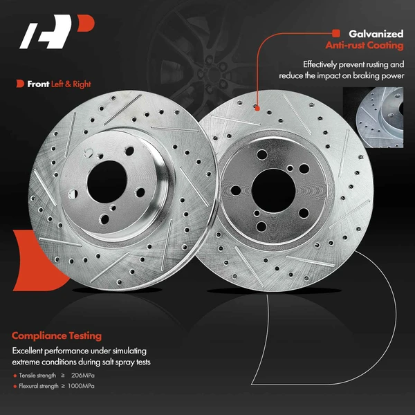 Front Drilled Brake Rotors for Subaru Impreza 1998-2016 Legacy 1991-2005 Saab