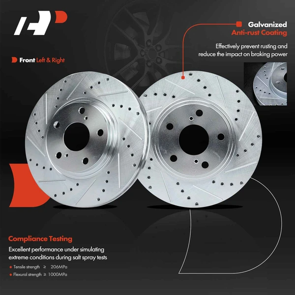 Front Drilled Brake Rotors for Toyota Highlander 2001-2007 Lexus ES330