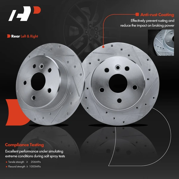 Rear Drilled Disc Brake Rotors for Toyota Avalon 2000-2004 3.0L