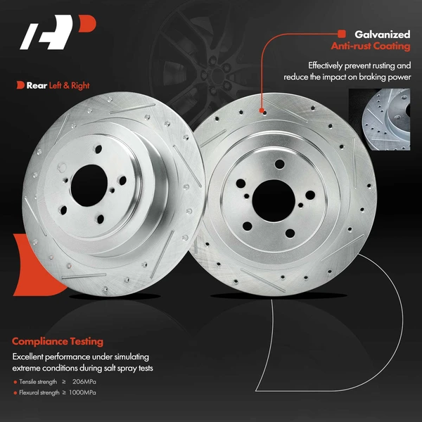 2 Pcs Rear Drilled Brake Rotors for Subaru Legacy 1999-2004 Outback 2000-2004