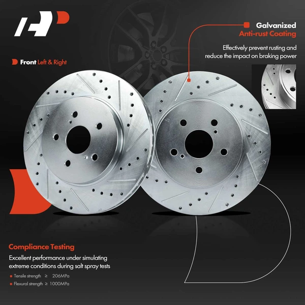 Front Drilled Brake Rotors for Toyota Highlander 06-07 Lexus RX330 04-06 RX350