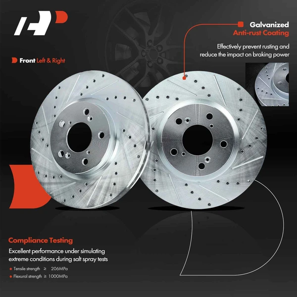 Front Drilled Brake Rotors for Honda Ridgeline 2006-2014 3.5L