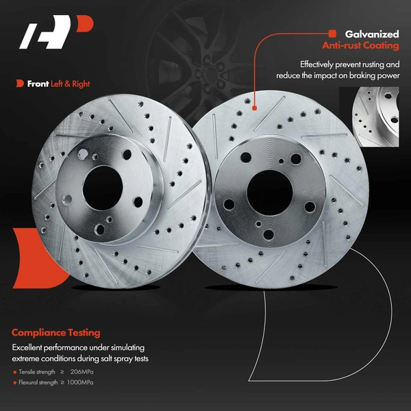 Front Drilled Brake Rotors for Toyota Tacoma 2005-2015 5-Lug 275mm