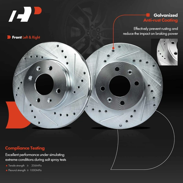 Front Drilled Brake Rotors for Hyundai Accent Kia Rio Rio5 2006-2011