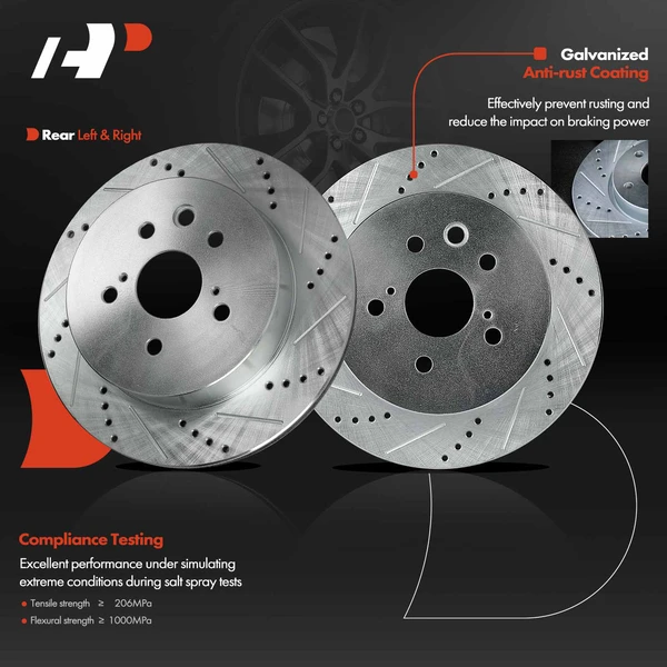 Rear Drilled Brake Rotors for Lexus IS250 2010-2015 IS350 2006-2015 GS350 GS450h