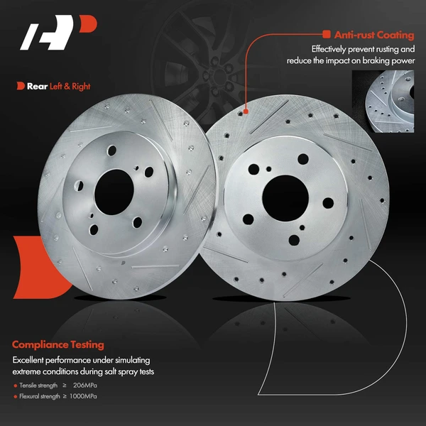 Rear Drilled Disc Brake Rotors for Toyota Matrix 09-14 Pontiac Vibe Scion iM xB