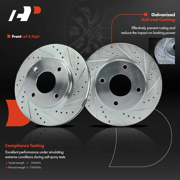 Front Drilled Brake Rotors for Nissan Versa 2009-2011 L4 1.6L 4-Stud