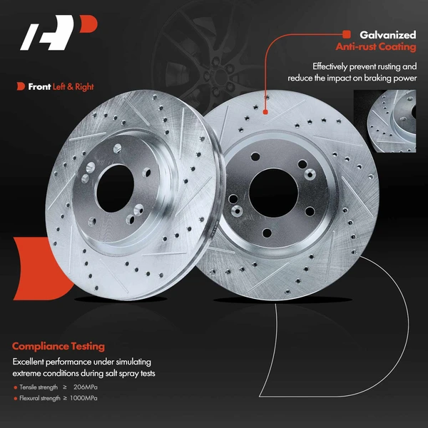 Front Drilled Brake Rotors for Kia Sorento 2011-2013 Hyundai Santa Fe 2010-2012