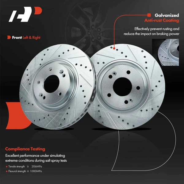 Front Drilled Brake Rotors for Hyundai Sonata Azera Nexo Kia Optima Sportage