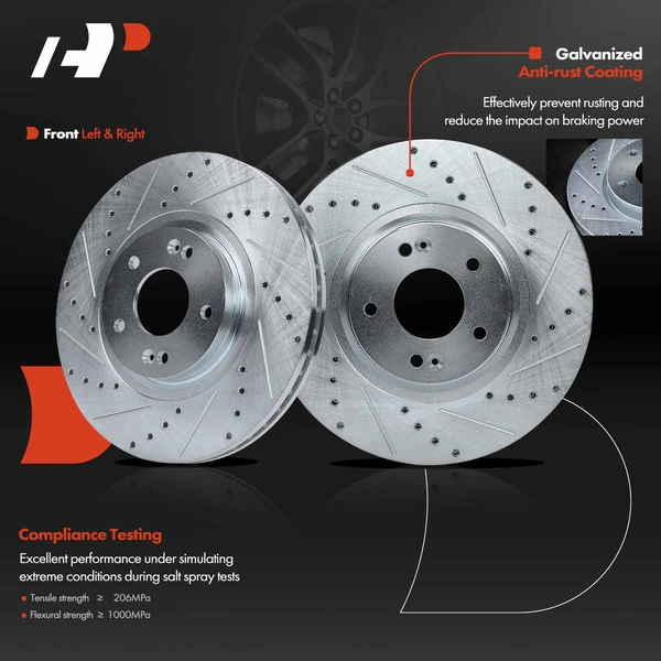 Front Drilled Brake Rotors for Hyundai Santa Fe 2013-2020 Kia Sorento
