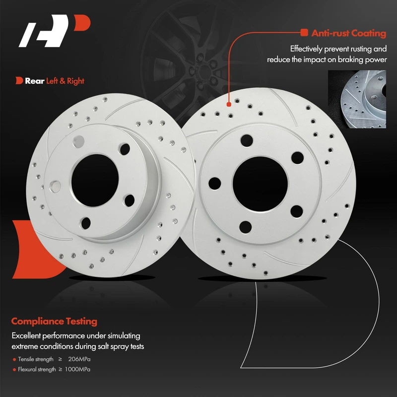 2 Pcs Rear Drilled Brake Rotors for Audi A4 Quattro 1996-2001 Volkswagen Passat