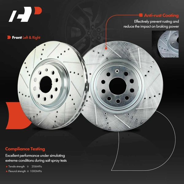 2 Pcs Front Drilled Brake Rotor for Audi A3 Q3 S3 Volkswagen