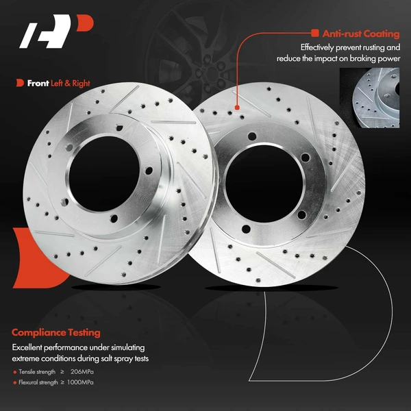 2 Pcs Front Drilled Brake Rotors for Toyota Land Cruiser Lexus LX470 1998-2007