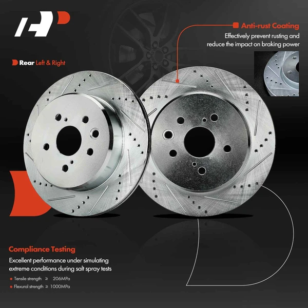 2 Pcs Rear Drilled Brake Rotors for Lexus IS300 16-20 GS350 GS450h IS350 RC300