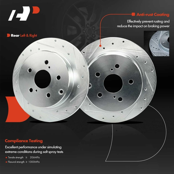 2 Pcs Rear Drilled Brake Rotors for Toyota Prius V 2012-2017 Mirai 2016-2018