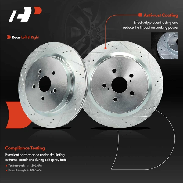 2 Pcs Rear Drilled Brake Rotors for Lexus RX350 RX350L RX450h RX450hL
