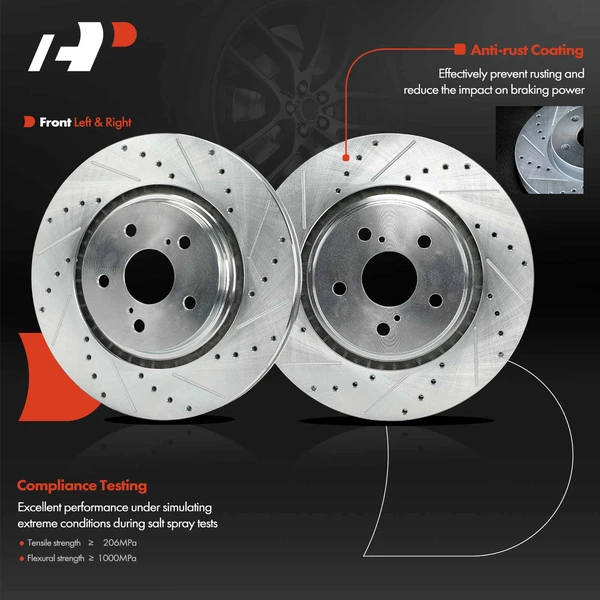 2 Pcs Front Drilled Brake Rotors for Lexus RX350 NX250 RX450h Toyota Camry Avalon