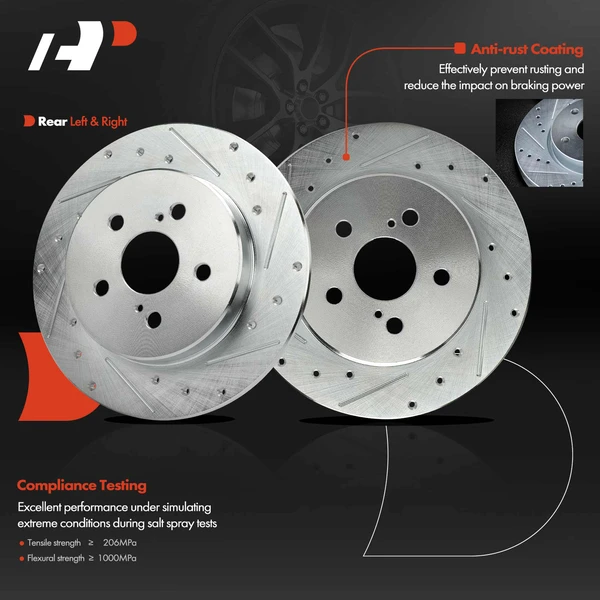 2 Pcs Rear Drilled Brake Rotors for Toyota Corolla 2019-2023 1.8L 2.0L