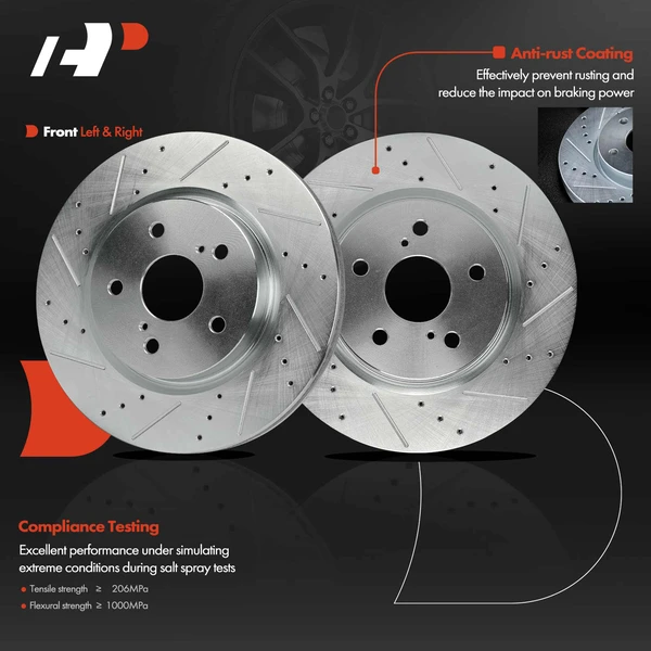 2 Pcs Front Drilled Brake Rotors for Toyota Camry RAV4 CHR Lexus ES250
