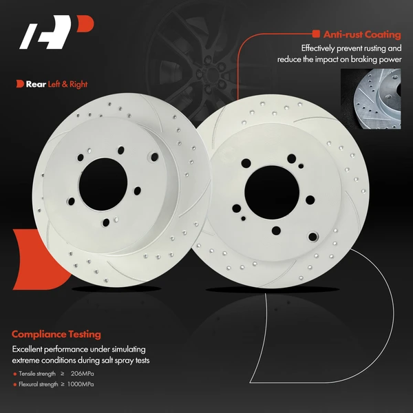 2 Pcs Rear Drilled Brake Rotors for Mitsubishi Lancer 09-15 Outlander 07-13