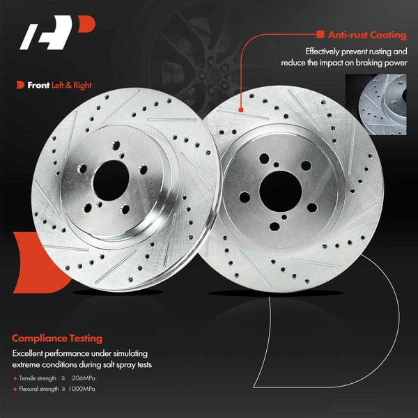 2 Pcs Front Drilled Brake Rotors for Subaru Crosstrek 2018-2023 Impreza